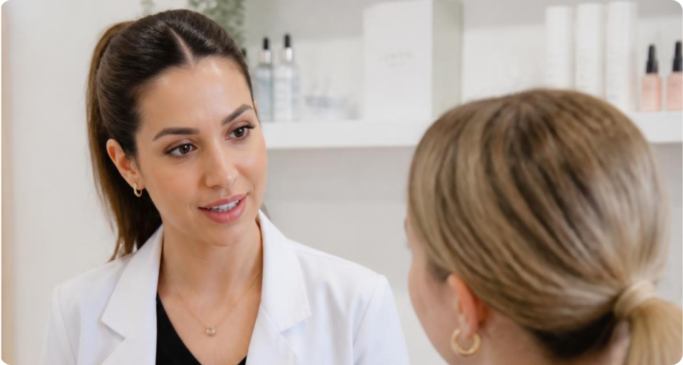 Aesthetic therapist consulting with a client
